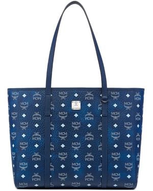 MCM Toni Visetos Monogram Canvas Top-Zip Tote Bag - Blue