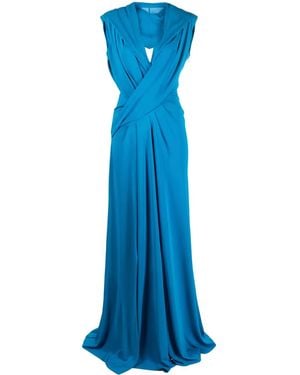 Alberta Ferretti Draped Open-Back Slouch-Hood Gown - Blue