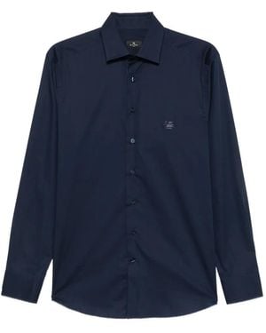 Etro Logo-Embroidered Button-Down Shirt - Blue