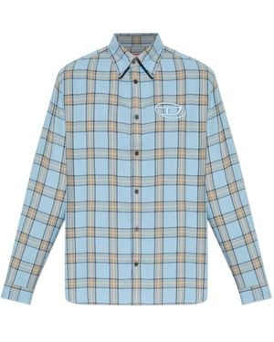 DIESEL Kariertes S-Simply-Ajfi Hemd mit Stickerei - Blau