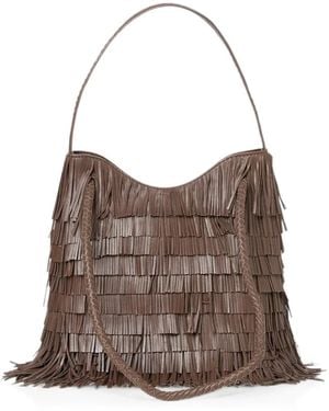 VISONA Diletta Fringe-Detailed Braided-Strap Shoulder Bag - Brown