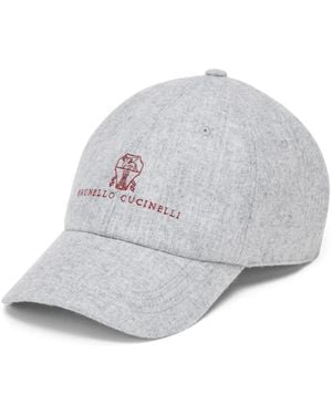 Brunello Cucinelli Embroidered Flannel Cap - Grey