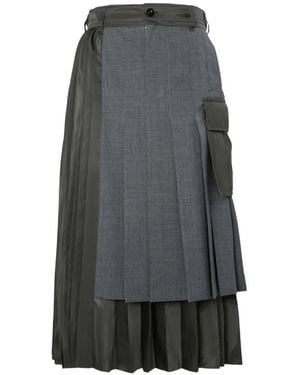 Sacai Falda Plisada A Paneles - Gris