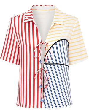 FARM Rio Striped Tie-Fastening Blouse - White