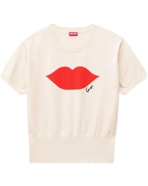KENZO Loves T-Shirt Mit Intarsien-Strick - Weiß