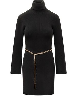 MICHAEL Michael Kors Ribbed Turtleneck Chain-Belt Mini Dress - Black
