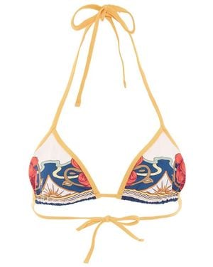 La DoubleJ Tropical-Print Bikini Top - Metallic