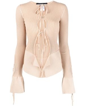 ANDREADAMO Tie-Fastening Long-Sleeve Knitted Top - Natural