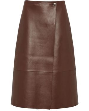 Yves Salomon Leather Wrap Midi Skirt - ブラウン