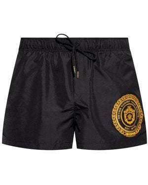 Versace Logo-Print Swim Shorts - Black