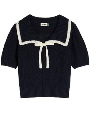 RIXO London Pippa Bow Collared Knitted Top - Blue