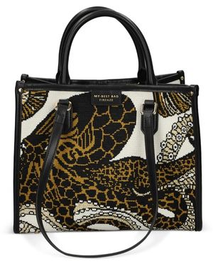 MY BEST BAG Small Atena Sea Cratures Printed Tote Bag - Black