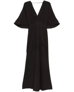 Agnona V-Neck Midi Flared Dress - Black