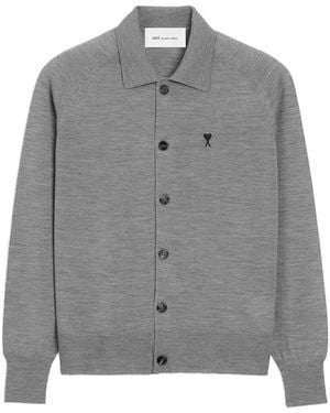 Ami Paris Ami De Coeur Cardigan Mit Stickerei - Grau