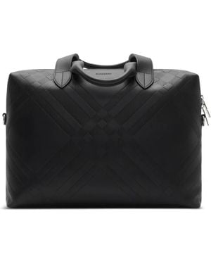 Burberry Check-Embossed Leather Briefcase - Black