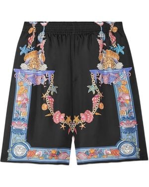 Versace Silk Shorts With "Coral Theatre" Print - Multicolour