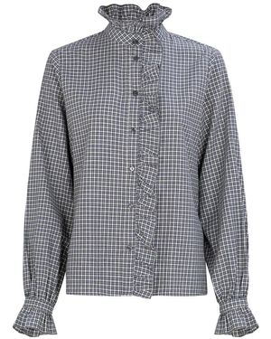 TRUE RELIGION Liana Ruffled Gingham-Check Blouse - Grey