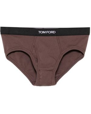 Tom Ford Logo-Waistband Briefs - Brown