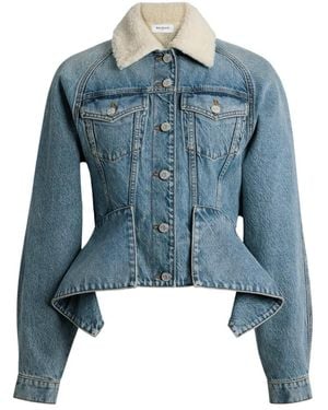 Balmain Veste En Jean À Effet Délavé Et Basques - Bleu