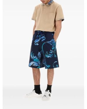 Versace Jeans Couture Baroque Outline Sports Shorts - Blue