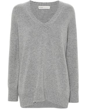 MODES GARMENTS Fein gestrickter Pullover mit V-Ausschnitt - Grau
