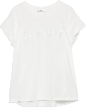 Twinset Logo-Embroidered Cap-Sleeve T-Shirt - White
