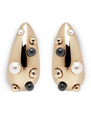 Nina Ricci Curved Pearl-Embellished Earrings - Natural