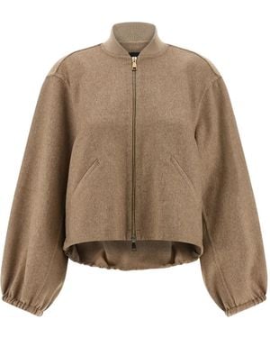Fabiana Filippi Cashmere Zip-Front Bomber Jacket - Brown