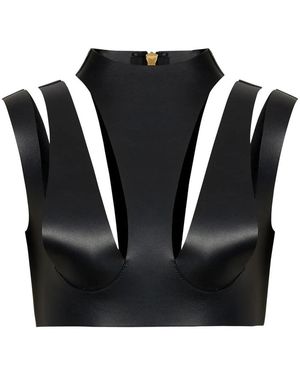 Balmain Cut-Out Leather Crop Top - Black