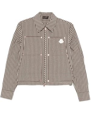 Moncler Gingham Logo-Patch Jacket - Brown