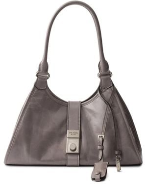 Prada Medium Leather Tote Bag - Grey