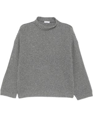 Brunello Cucinelli Sequin-Embellished Ribbed Sweater - Gray