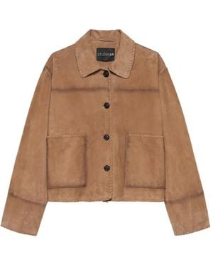 STUDIO AR Long-Sleeve Suede-Leather Jacket - Brown