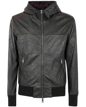 Giorgio Brato Lederjacke mit Kapuze - Schwarz