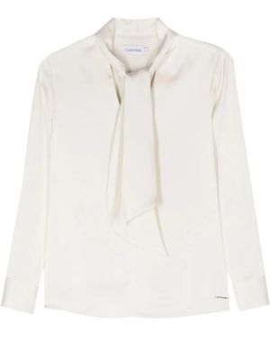 Calvin Klein Pussy-Bow Collar Satin Blouse - White