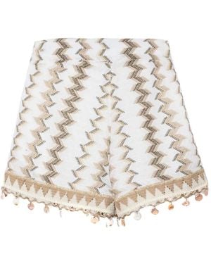 PHO® Firenze Geometric-Pattern Pendant-Detail Shorts - White