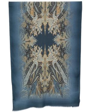Etro Paisley-Print Frayed Scarf - Blue