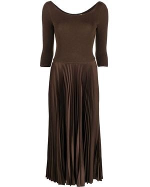 Polo Ralph Lauren Wool Pleated-Skirt Midi Dress - Brown