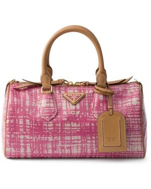 Prada Bolso De Mano Pequeño De Mezcla De Lino Con Asa Superior De Piel - Rosa