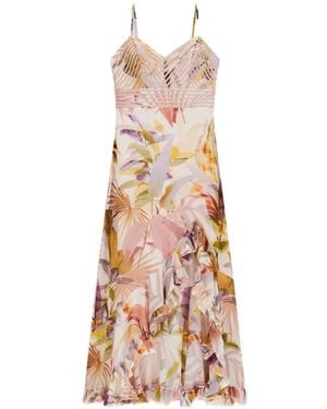 Guess Vestido Largo Con Volantes - Blanco