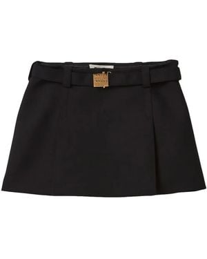 Miu Miu Logo-Plaque Wool Miniskirt - Black