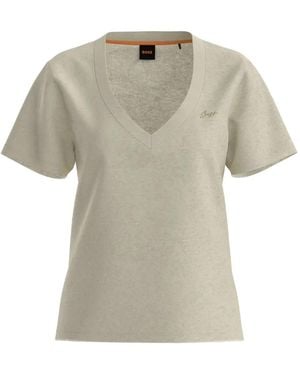 BOSS V-Neck Linen T-Shirt - White