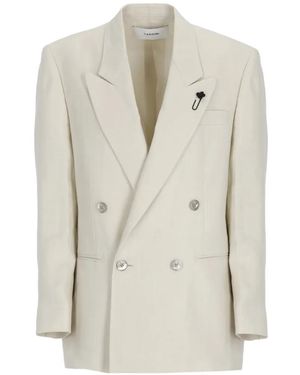 Lardini Linen Double-Breasted Blazer - White