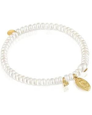 Tous Pulsera bañada en oro con perlas - Blanco
