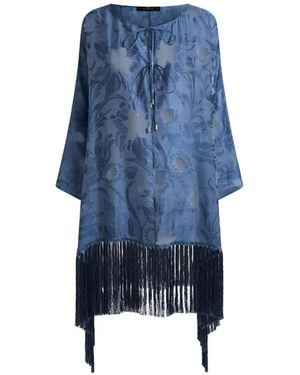 Etro Caftán En Jacquard Con Flecos Y Motivo Floral - Azul