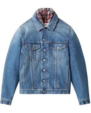 MM6 by Maison Margiela Check-Lining Cropped Denim Jacket - Blue