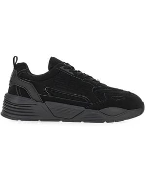 EA7 Logo-Embossed Panelled Sneakers - Black