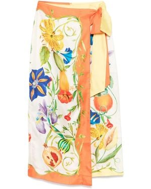 ALÉMAIS Jupe Mi-Longue Flores - Blanc