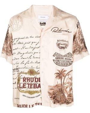 Rhude Cigar-Print Short-Sleeve Shirt - Natural