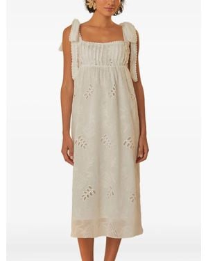 FARM Rio Eyelet-Embroidered Tie-Shoulder Midi Dress - Natural